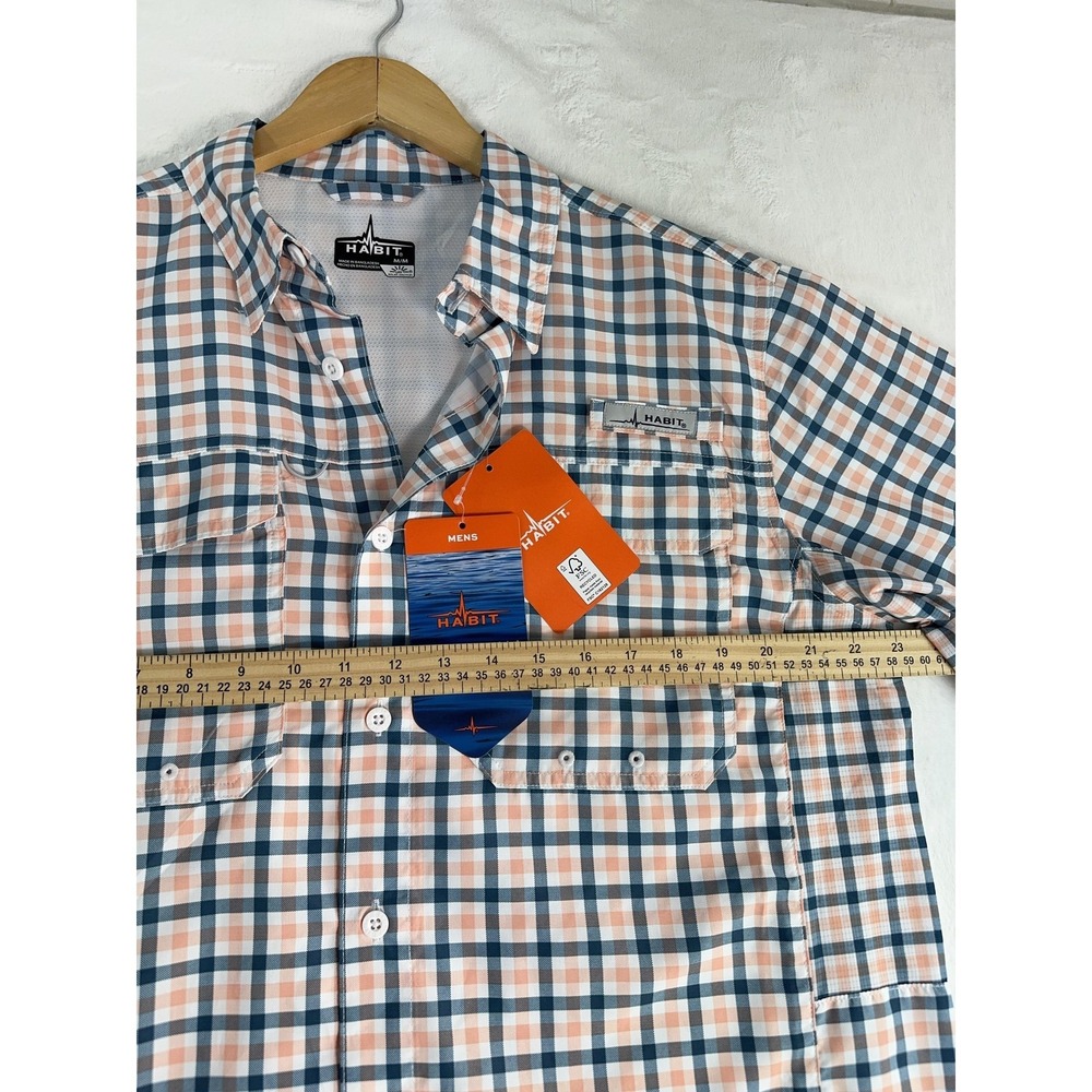 Habit Shirt Mens Medium Blue Orange Plaid Coastal Villa S/S River Fishing Vented - Picture 4 of 6